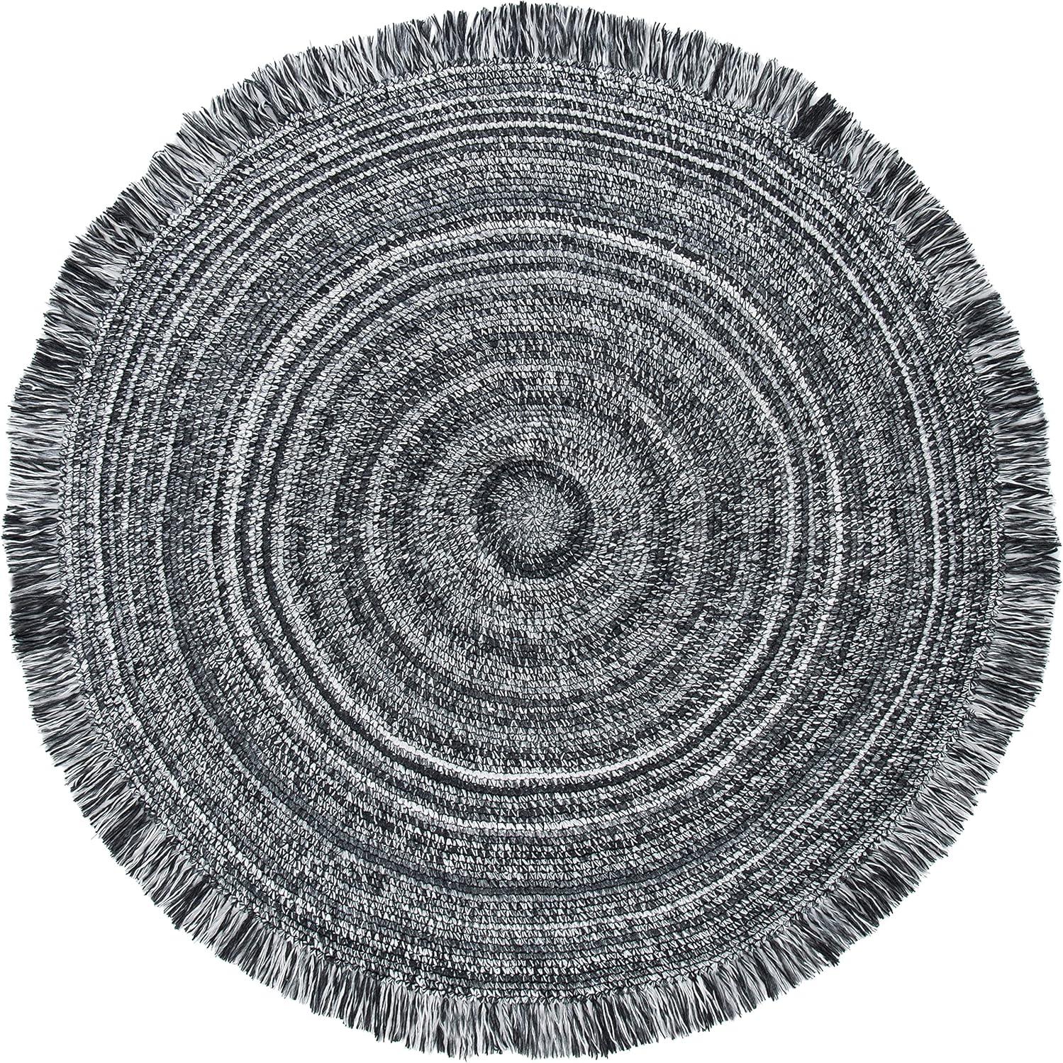 Ivory Braided Round Handmade Synthetic Area Rug, 4'