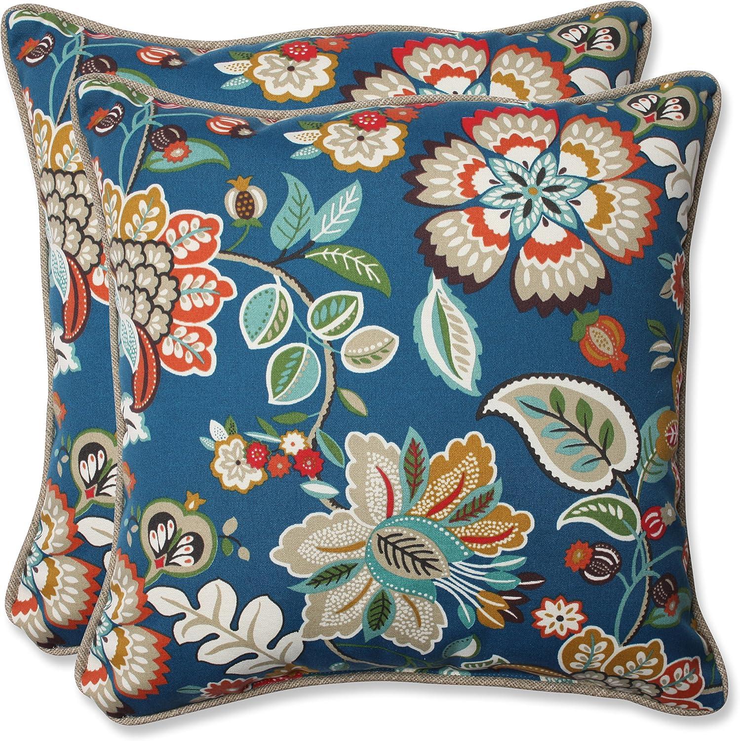 Telfair Blue Floral Square Outdoor Throw Pillow Set