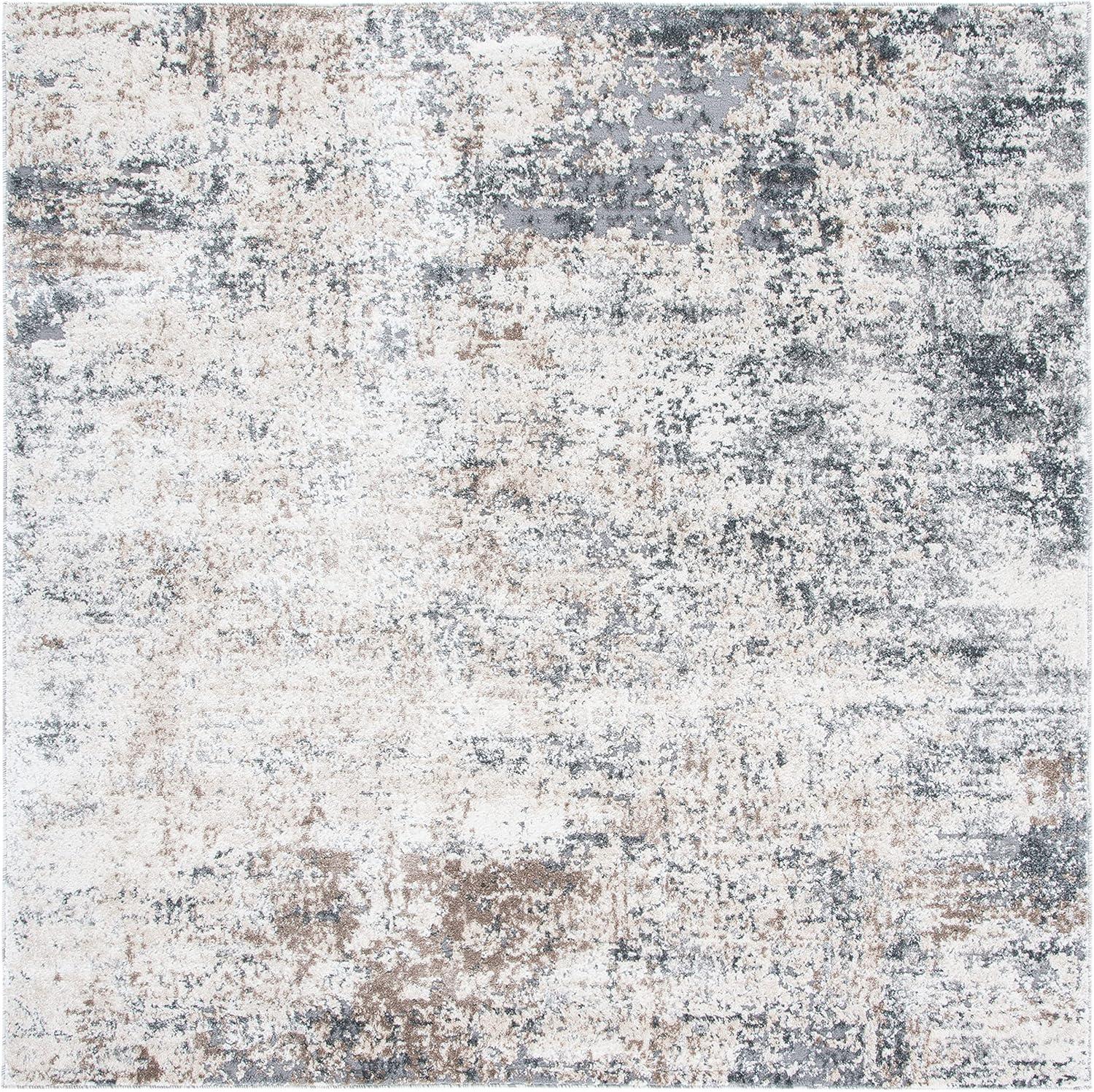 Aston ASN705 Power Loomed Indoor Area Rug - Ivory/Grey - 6'7"x6'7" - Safavieh