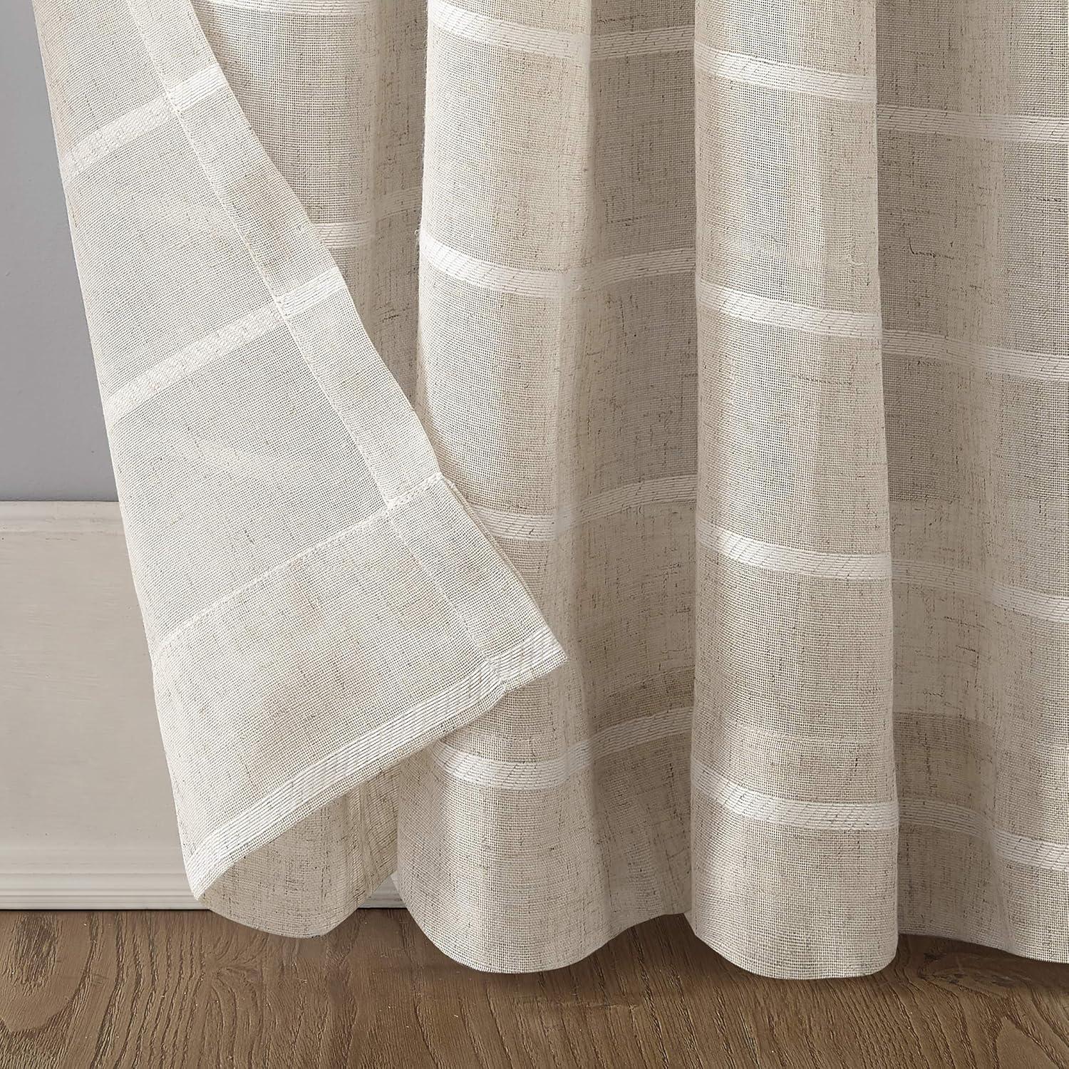 Clean Window Aso Twill Stripe Anti-Dust Linen Blend Sheer Curtain Panel