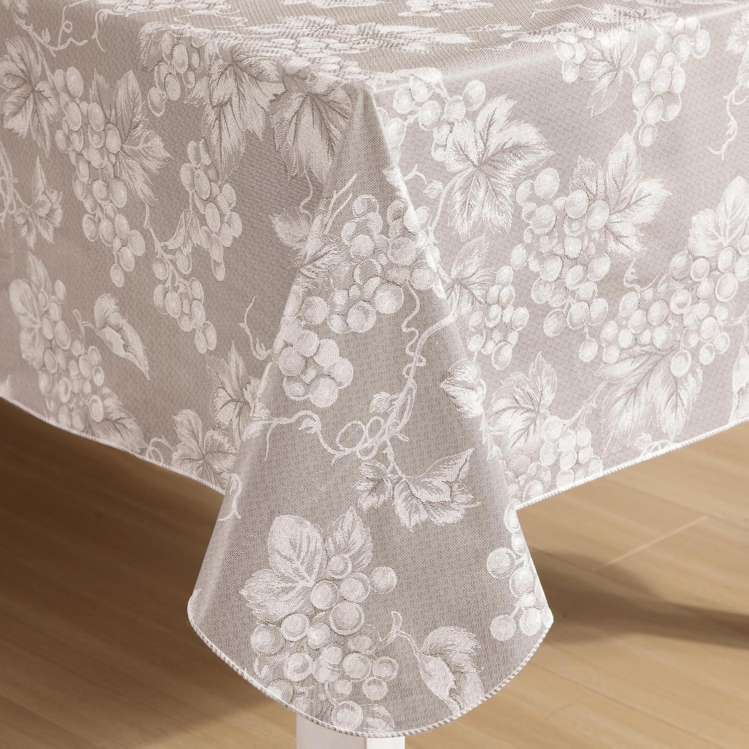 Taupe Grapevine Print Heavy Vinyl Flannel Backed Tablecloth, 60" x 104"