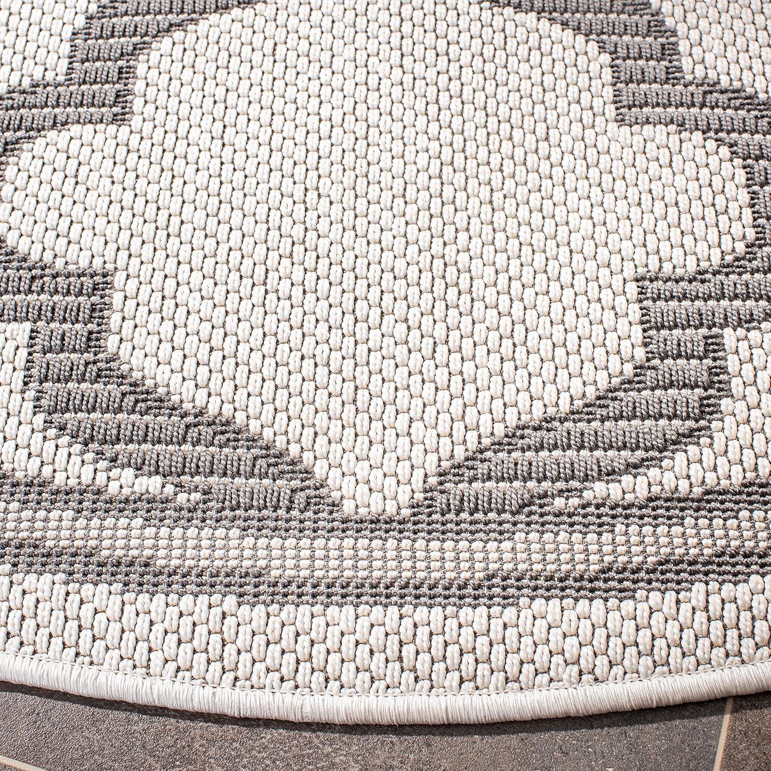Bermuda BMU810 Power Loomed Indoor/Outdoor Machine Washable Area Rug - Ivory/Grey - 6'7" Round - Safavieh