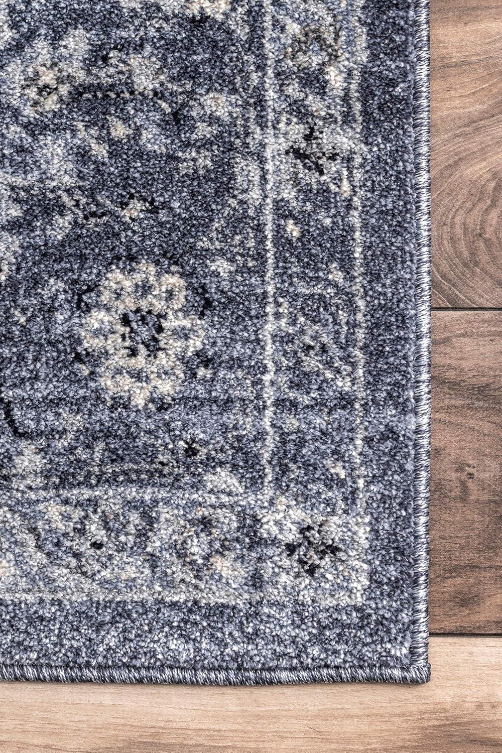 Reversible Floral Blue Synthetic 5' x 8' Easy-Care Area Rug