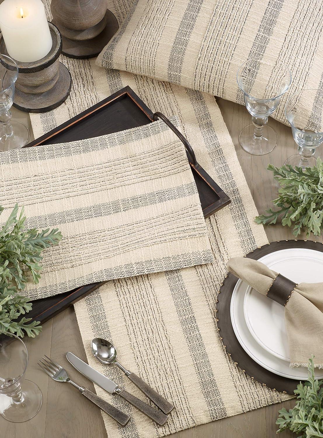 Ivory and Gray Woven Cotton Striped Placemat Set