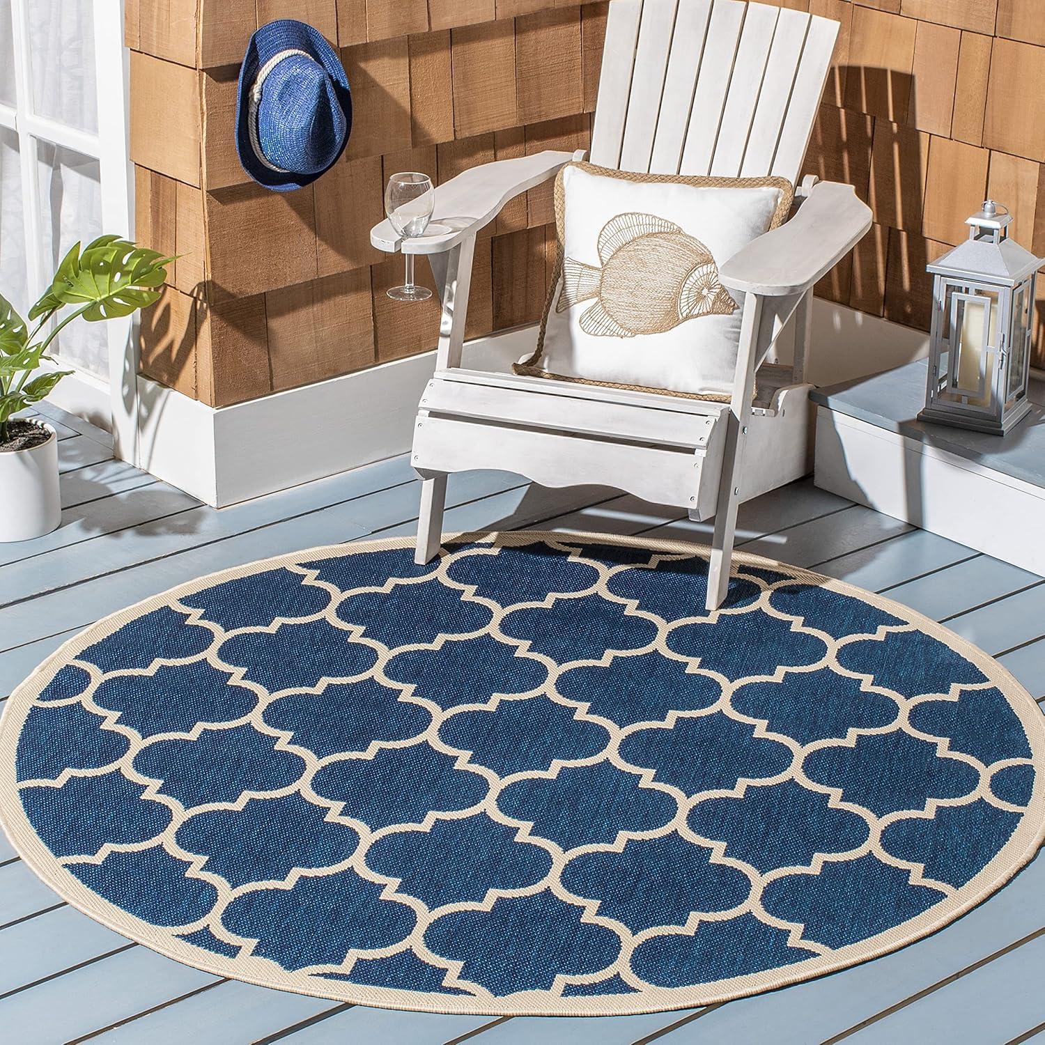 Navy Blue 59'' Round Synthetic Easy-Care Area Rug