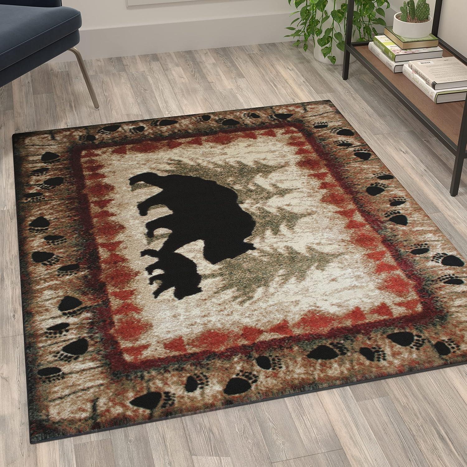 Rustic Lodge Black Bear and Cub 4' x 5' Area Rug