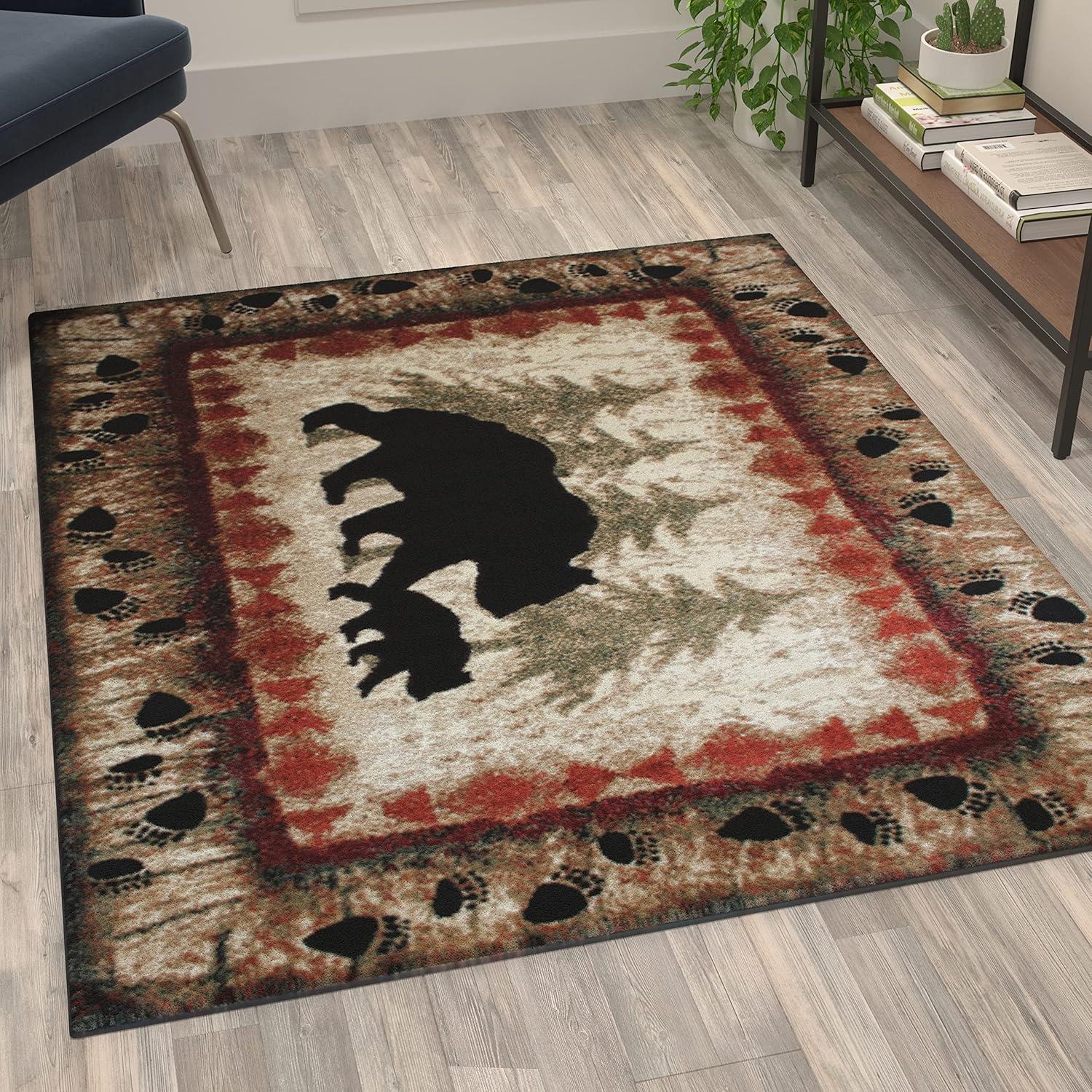 Flash Furniture Ursus Rectangular Rustic Green, Black, Beige, Brown Area Rug, 4' x 5'