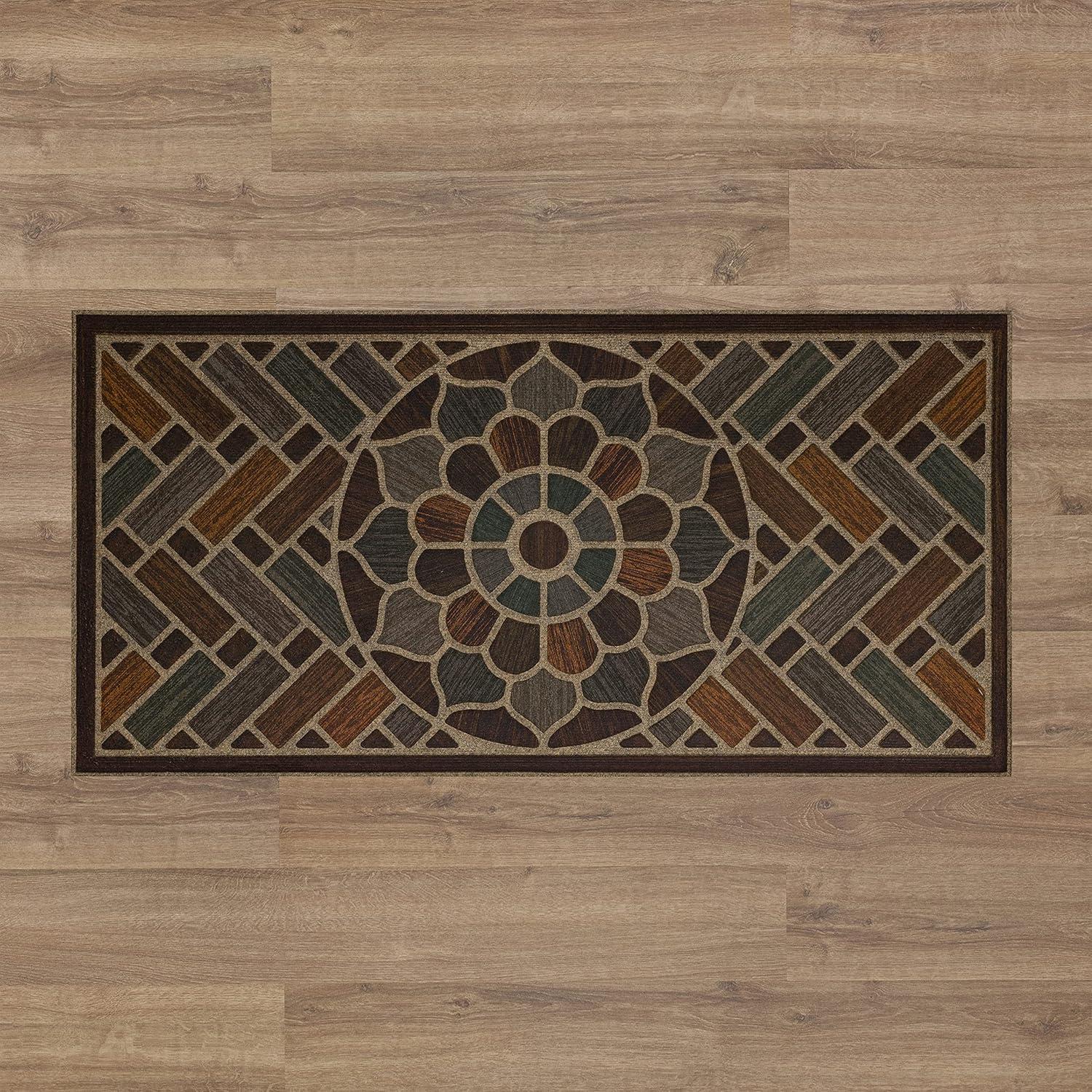 Mohawk Home Entry Recycled Rubber Non- Slip Indoor Outdoor Stoney Medallion Brown & Blue Oversize Doormat 2' x 4'