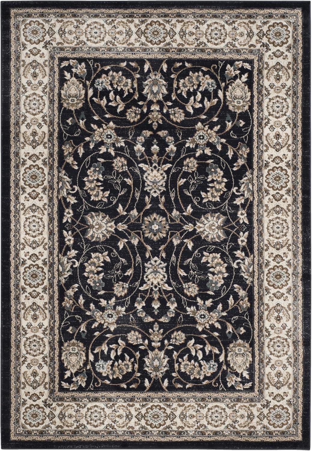 Safavieh Lyndhurst Tabaz 9 x 12 (ft) Loomed Polypropylene Anthracite/Cream Rectangular Indoor Floral/Botanical Oriental Area rug