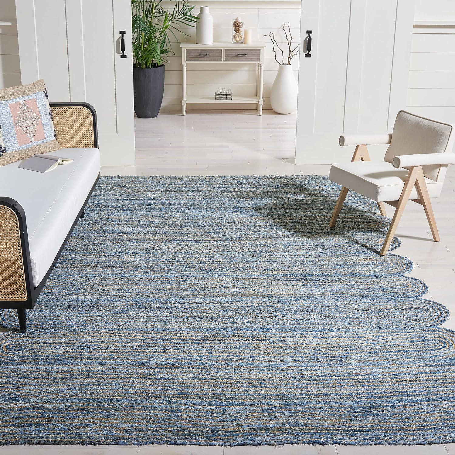 Coastal Charm Hand-Knotted Blue Square Cotton & Synthetic Rug