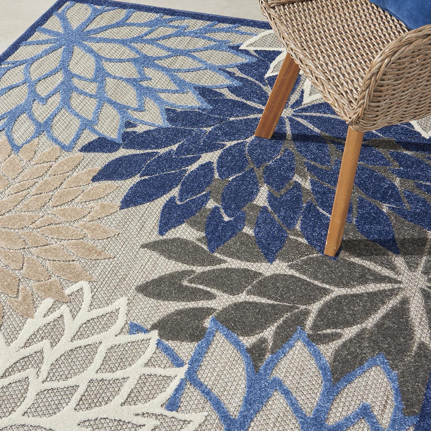 Nourison Aloha Floral 5'3" x 7'5" Blue Multicolor Tropical Indoor/Outdoor Area Rug