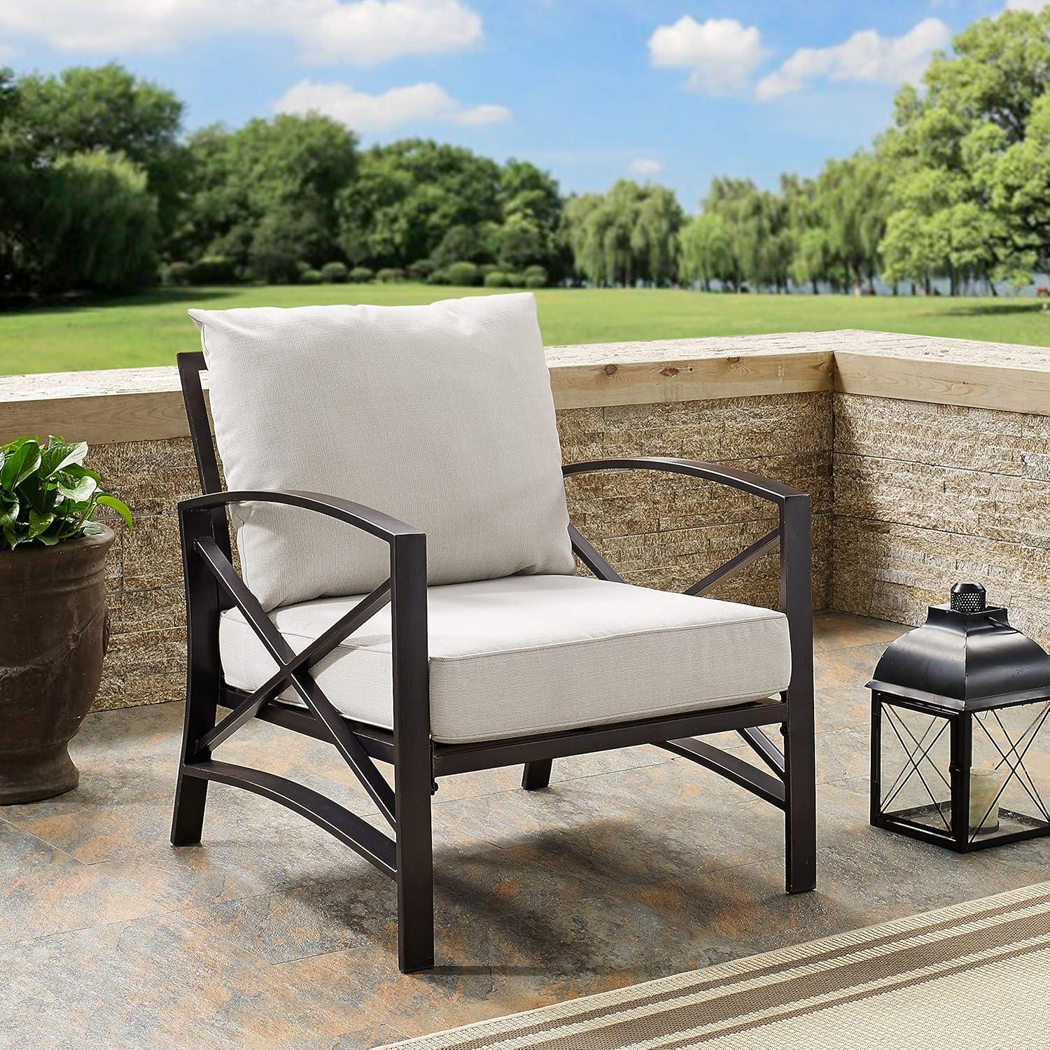 Kaplan Outdoor Arm Chair Oatmeal - Crosley: Patio Furniture, Steel Frame, Weather-Resistant
