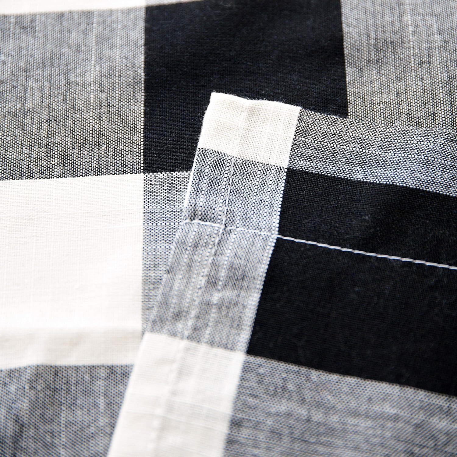 Creativesfun 2 Panels Checks Line Up Set Farmhouse Faux Linen Look Buffalo Plaid Grommet Window Curtain (Black & Cream, Panel 丨W53 X L84-INCH 2PCS)