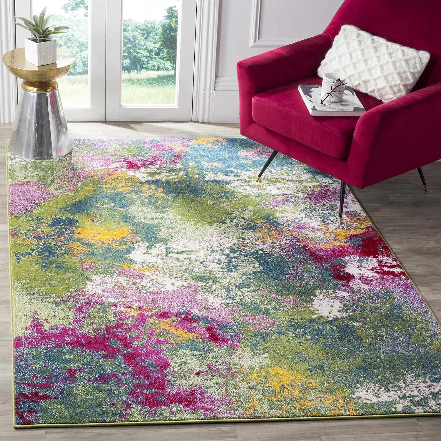 Watercolor WTC697 Power Loomed Indoor Area Rug - Green/Fuchsia - 5'3"x5'3" - Safavieh
