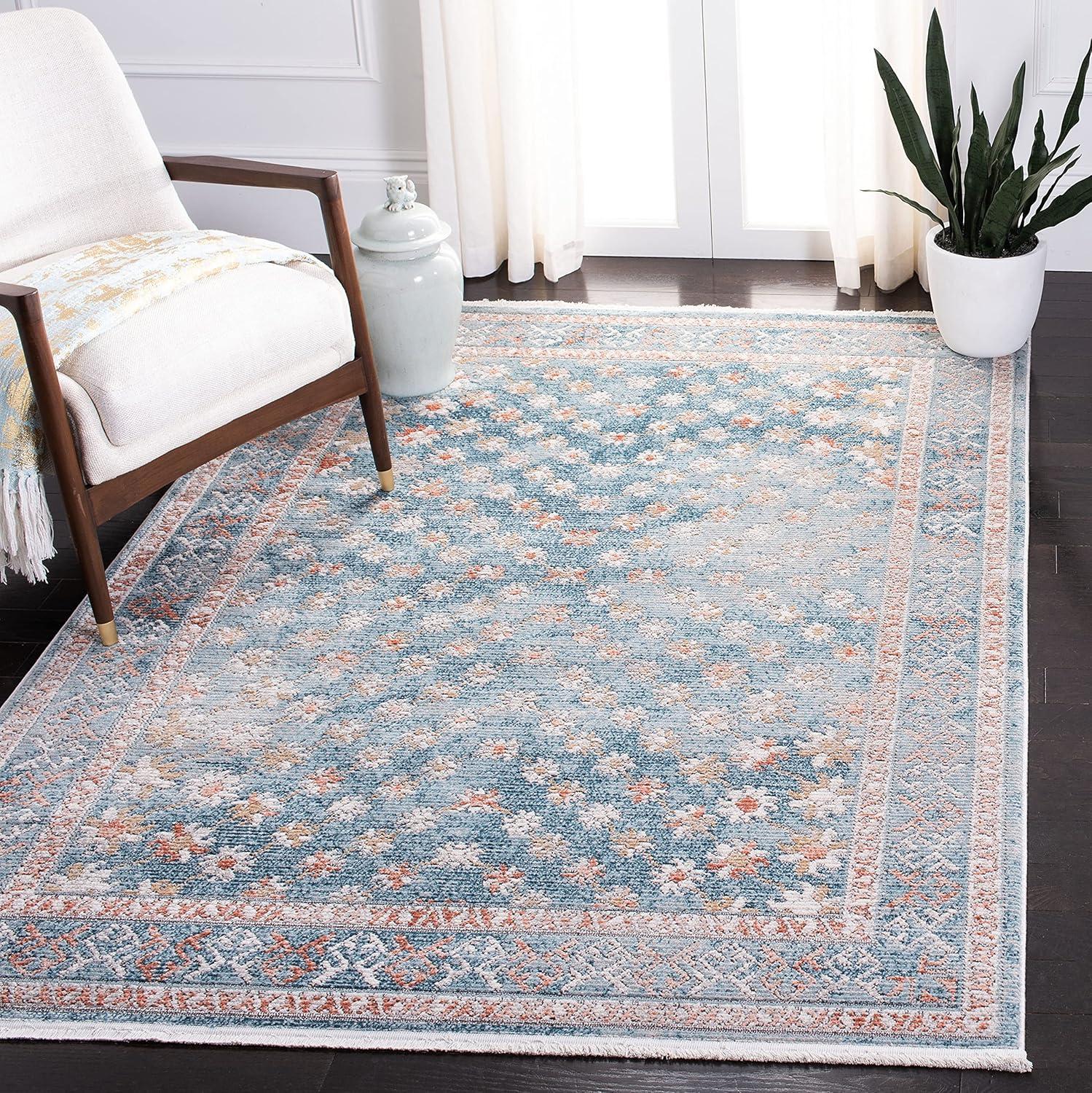 Shivan Blue and Rose Abstract Floral Area Rug