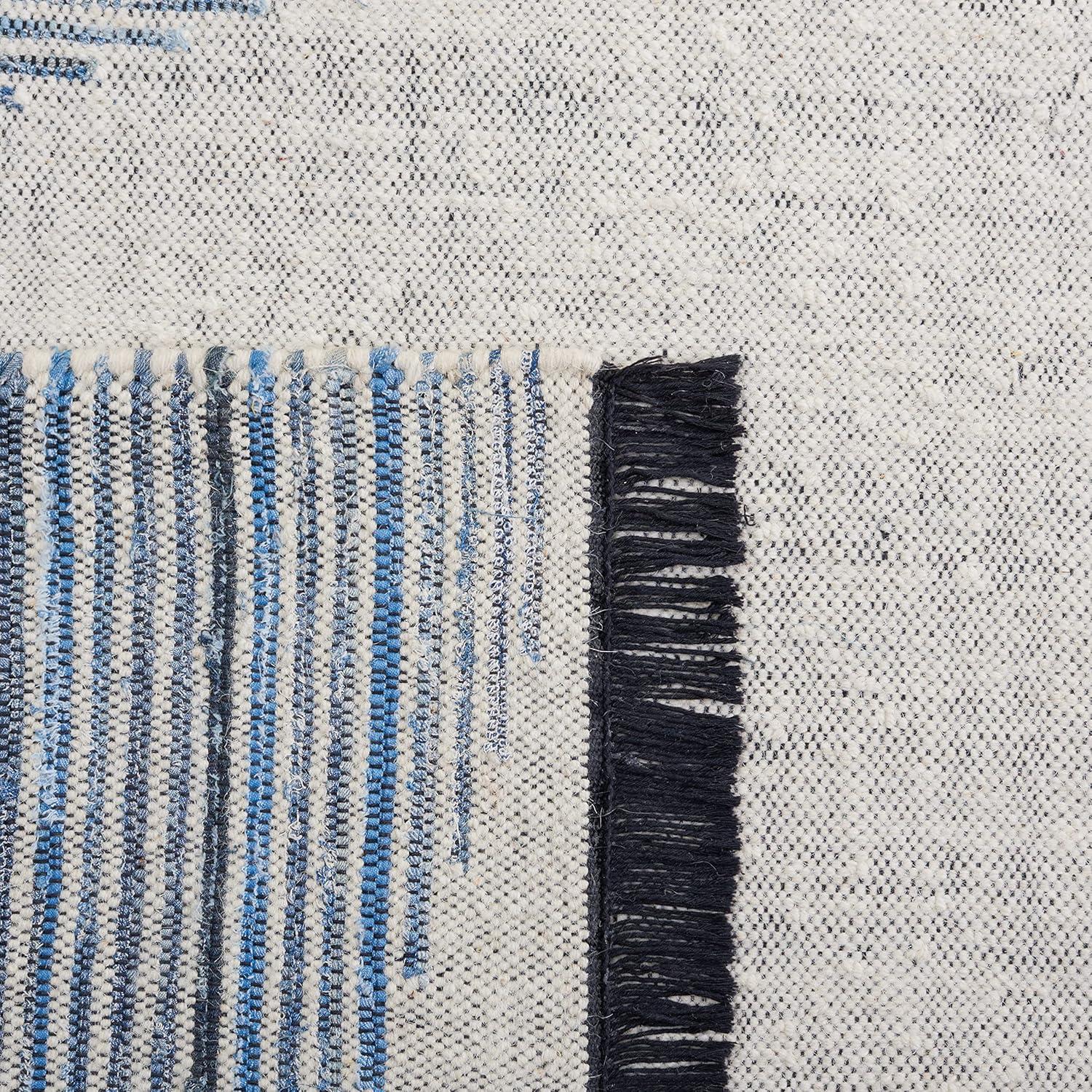 Kilim With Fringes KLM309 Flat Weave Area Rug - Blue/Ivory - 5'x8' - Safavieh