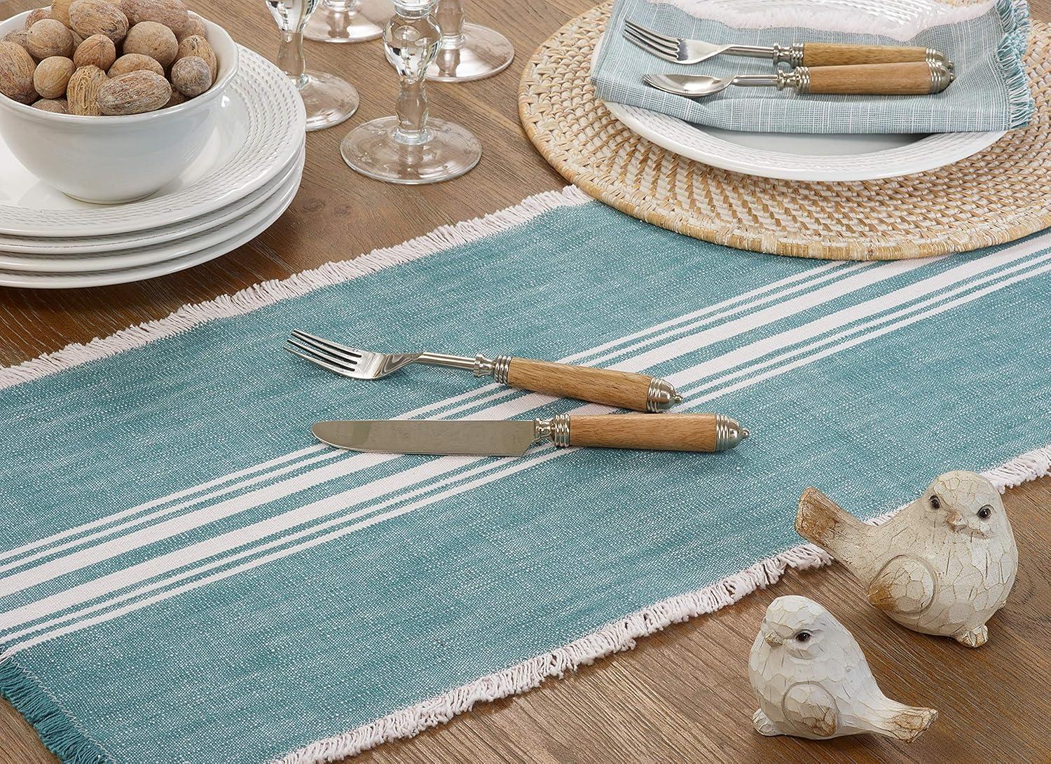 Saro Lifestyle Cotton Table Runner With Striped Fringe Design