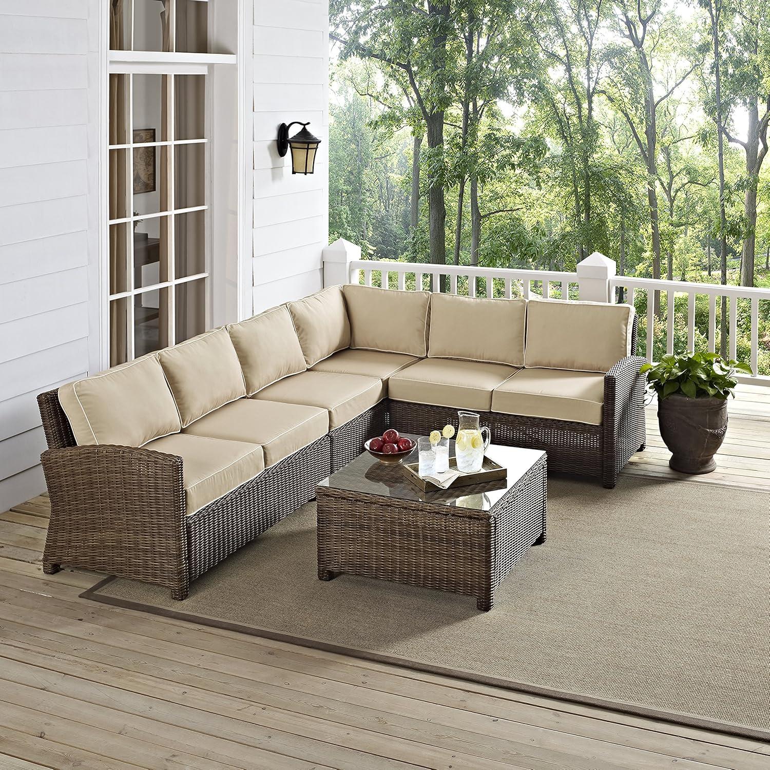 Crosley Furniture Bradenton 5 PC Fabric Patio Sectional Set in Weathered Sand