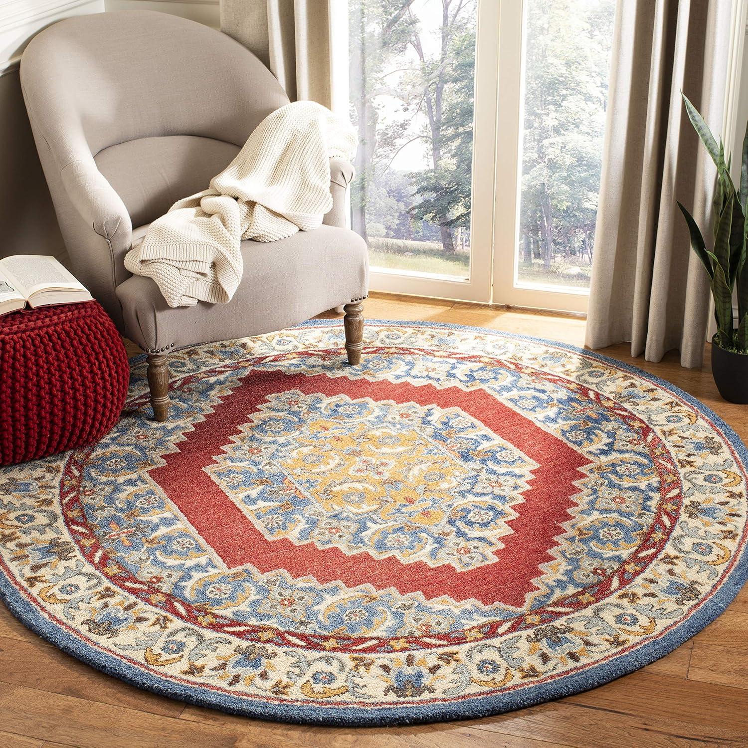 Antiquity AT505 Hand Tufted Area Rug - Blue/Red - 6' Round - Safavieh.