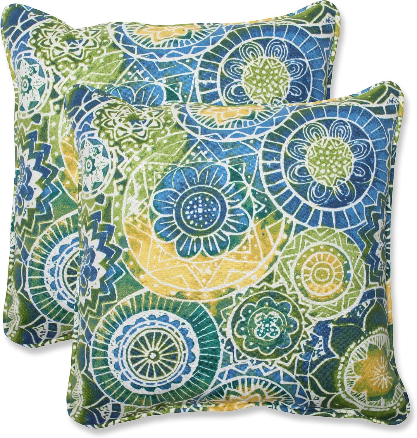 Blue and Green Mandala Outdoor Throw Pillow Set