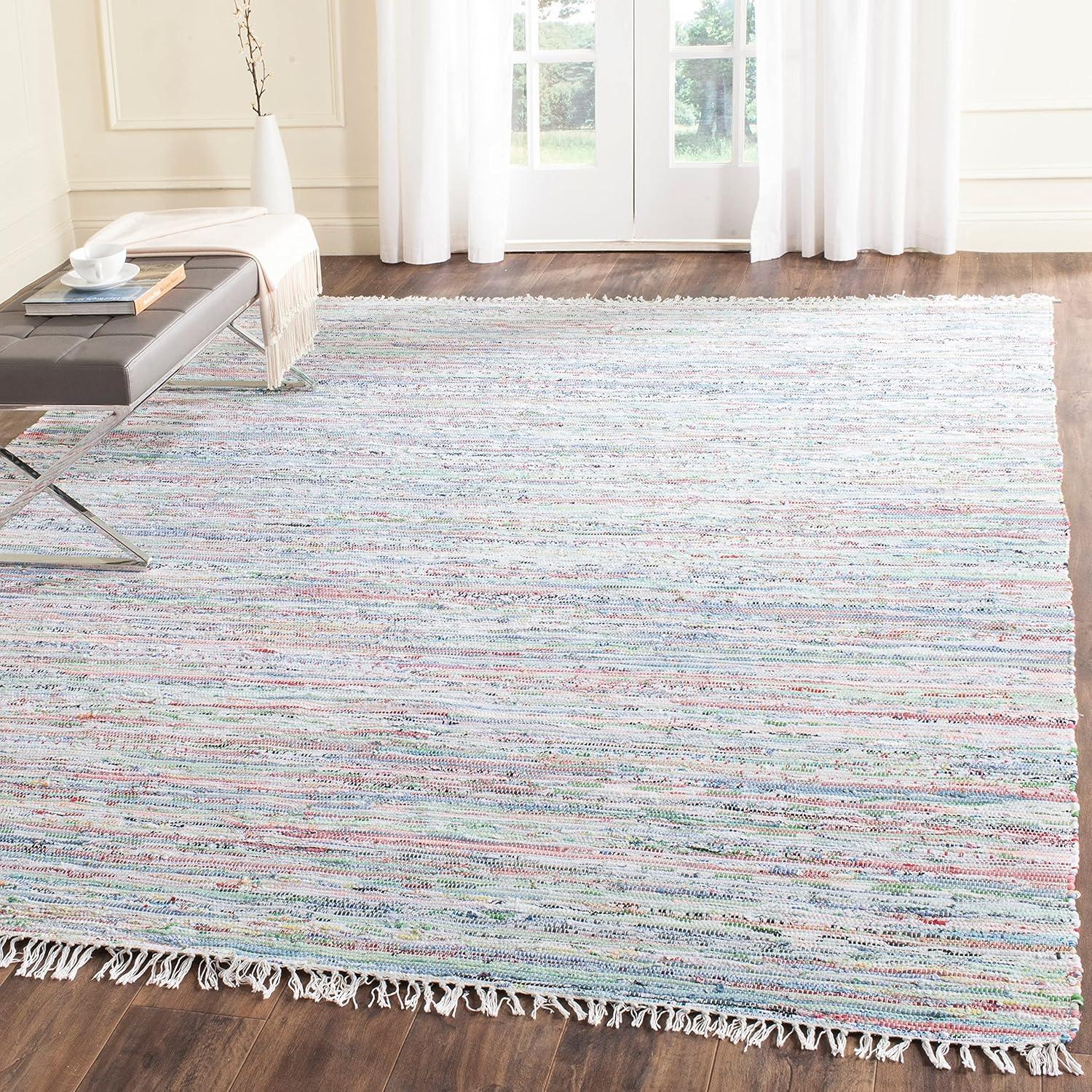 Rag Rug RAR125 Hand Woven Indoor Accent Rug - Light Blue/Multi - 2'6"x4' - Safavieh.