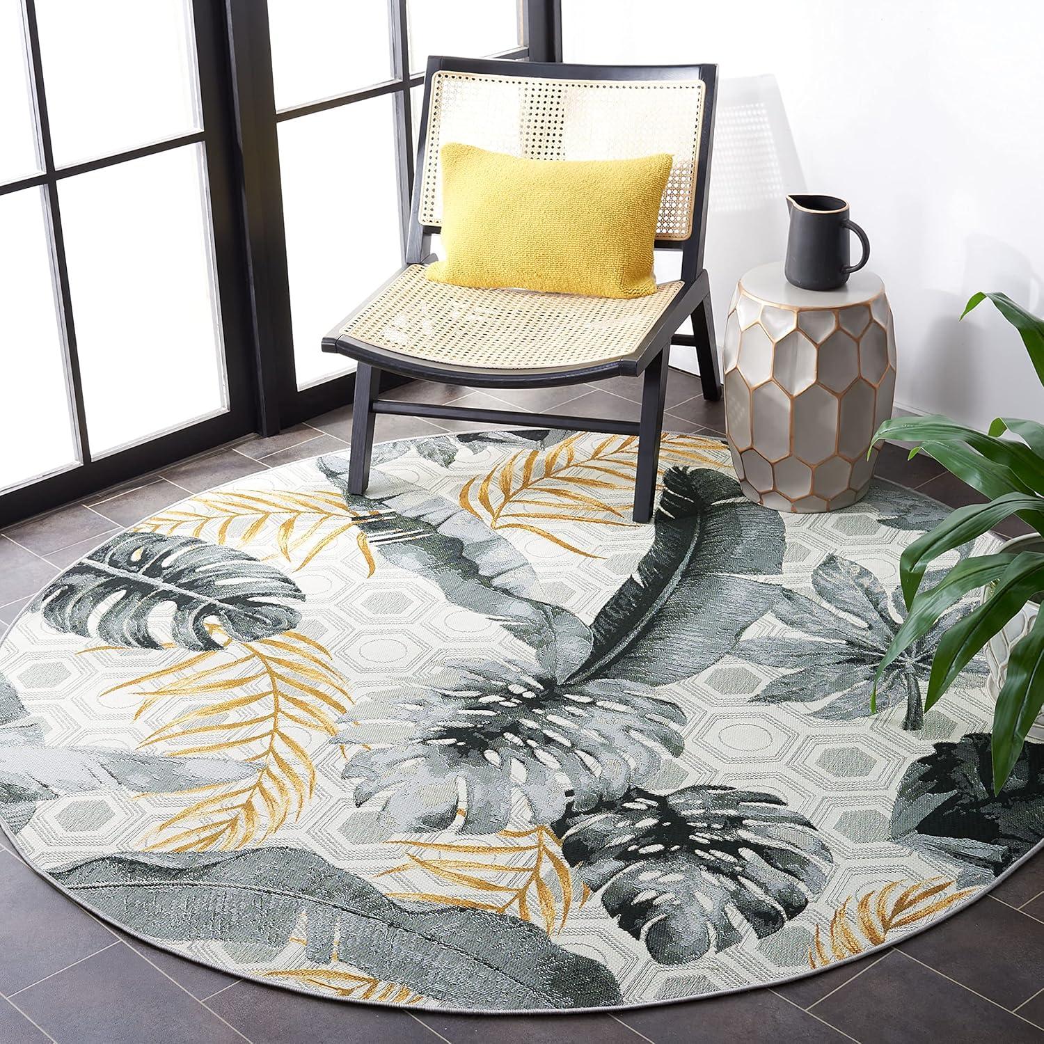 Barbados BAR524 Power Loomed Indoor/Outdoor Area Rug - Gray/Gold - 8' round - Safavieh.