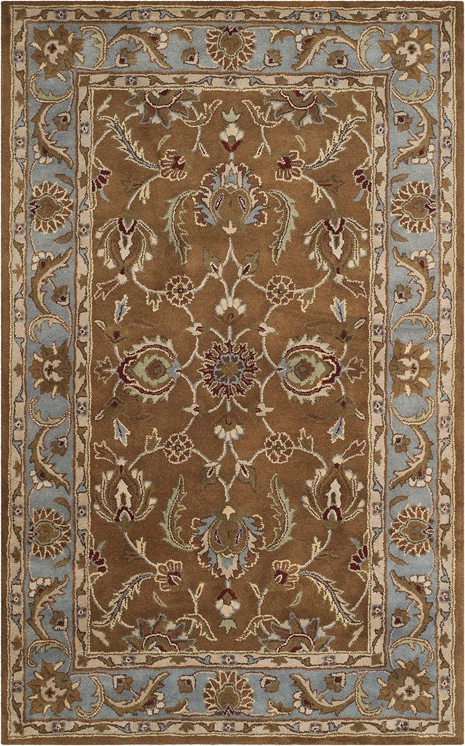 Hand-Tufted Heritage Brown & Blue Wool Area Rug - 5' x 8'