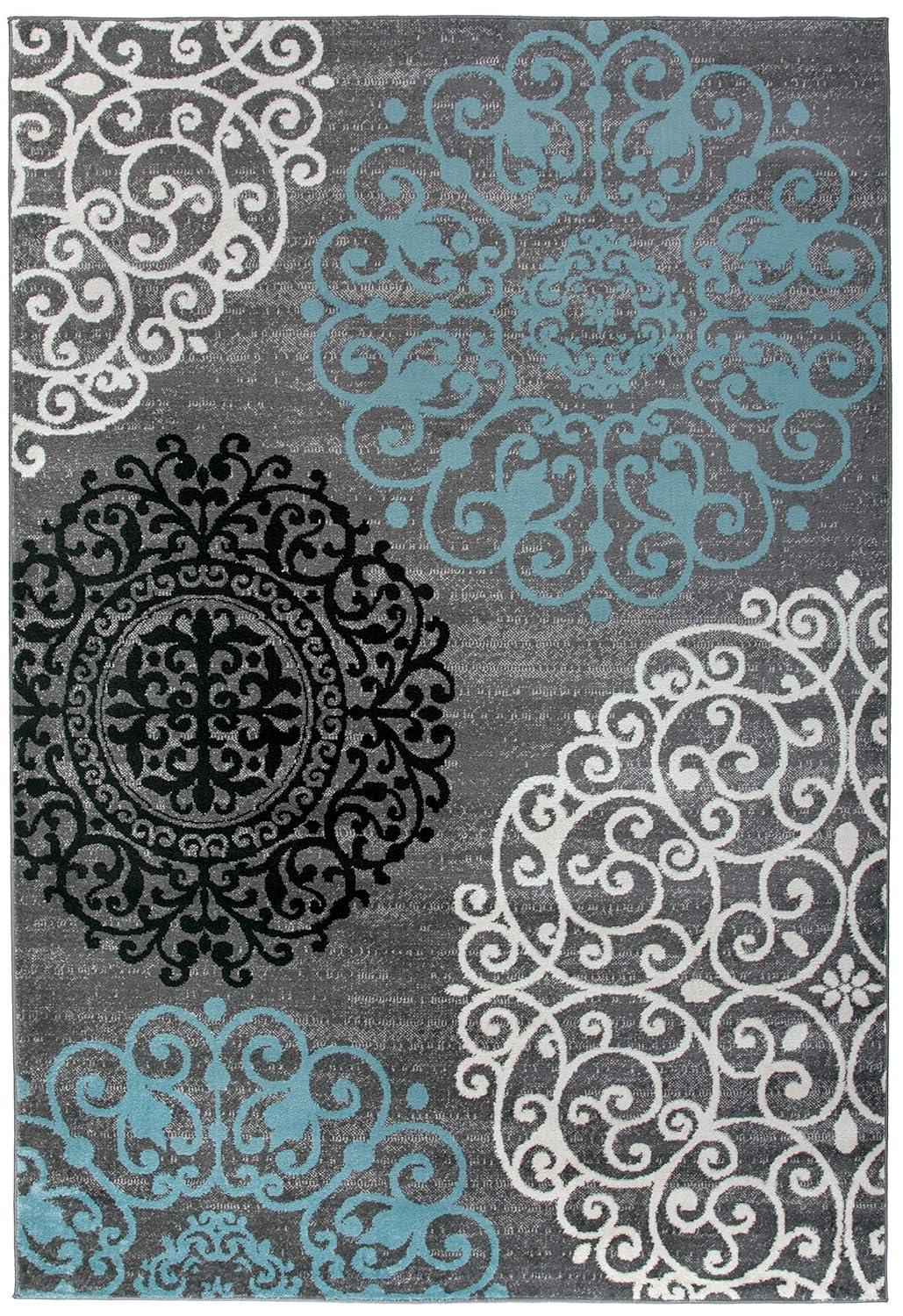 World Rug Gallery Floral Gray 5'3" x 7'3" Area Rug:  Botanical Pattern,  Pet Friendly,  Stain-Resistant,  Low Pile