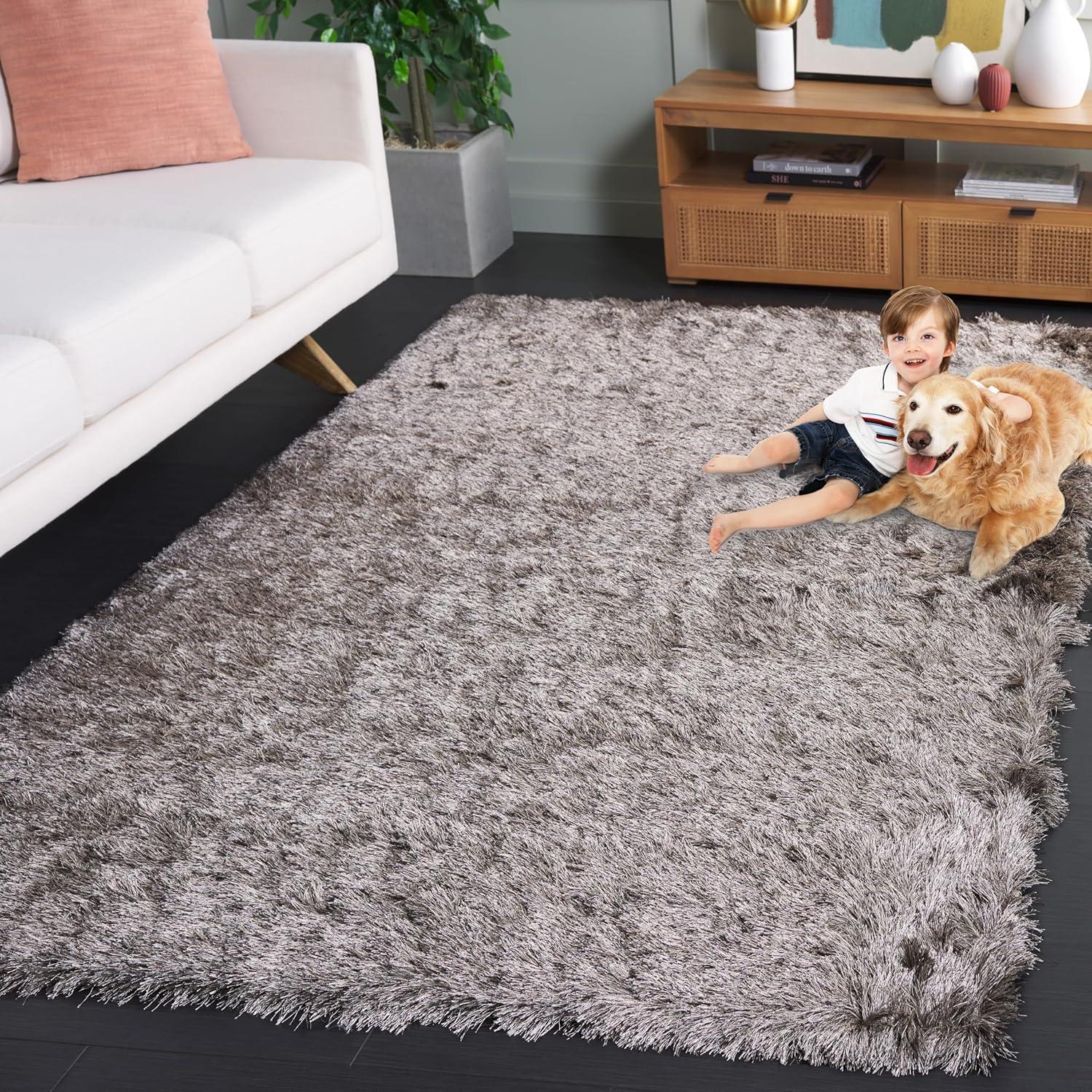 SAFAVIEH Paris Darwin Plush Polyester Shag Area Rug, Sable, 10' x 14'