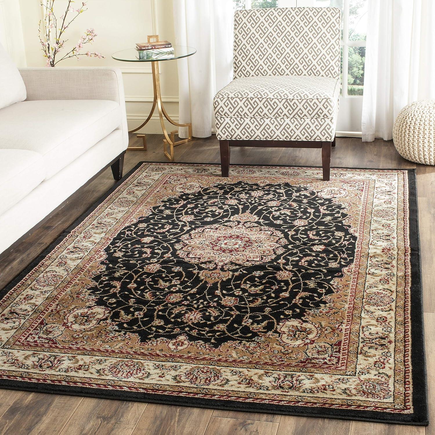 Lyndhurst LNH329 Power Loomed Area Rug - Black/Ivory - 6'x6' - Safavieh