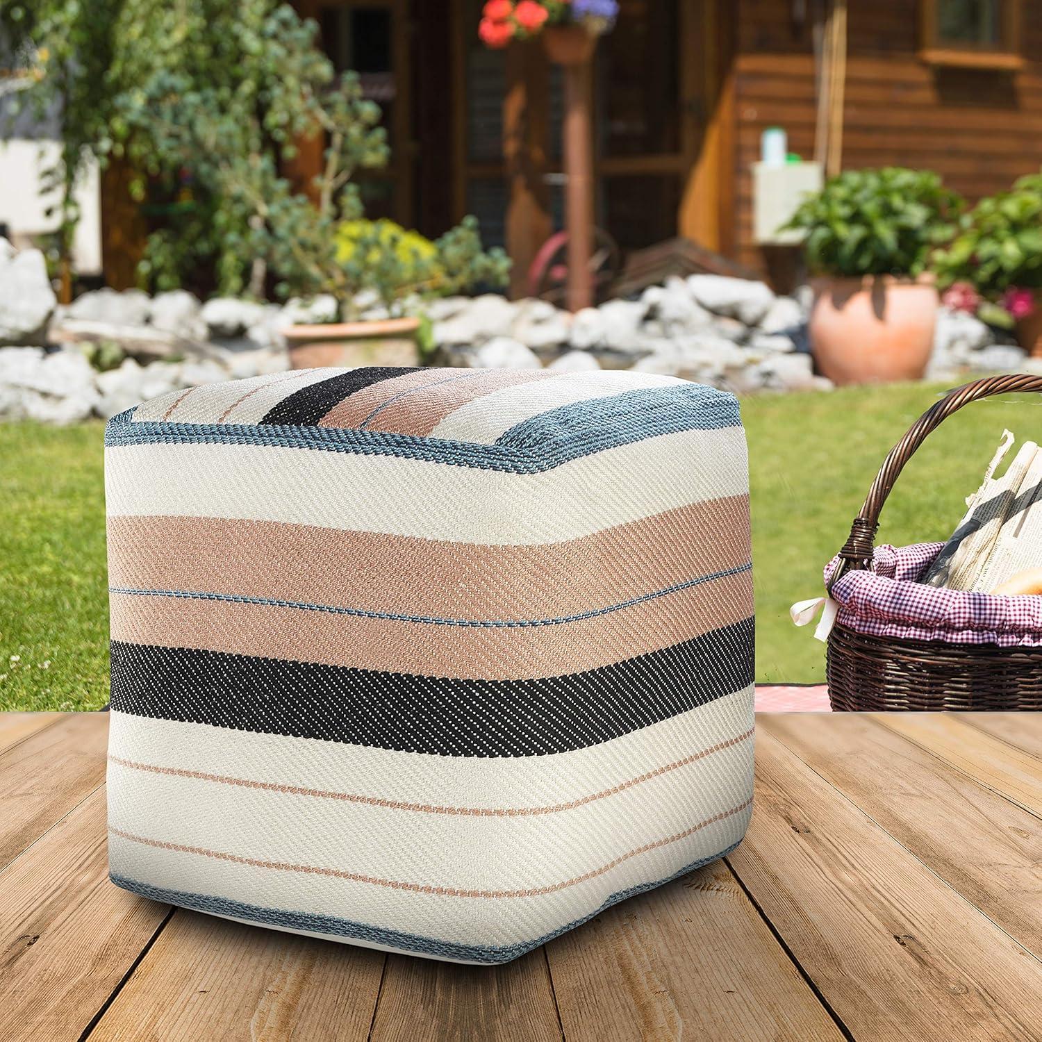 Dakota Fields Argueta Outdoor Performance Striped Pouf Ottoman
