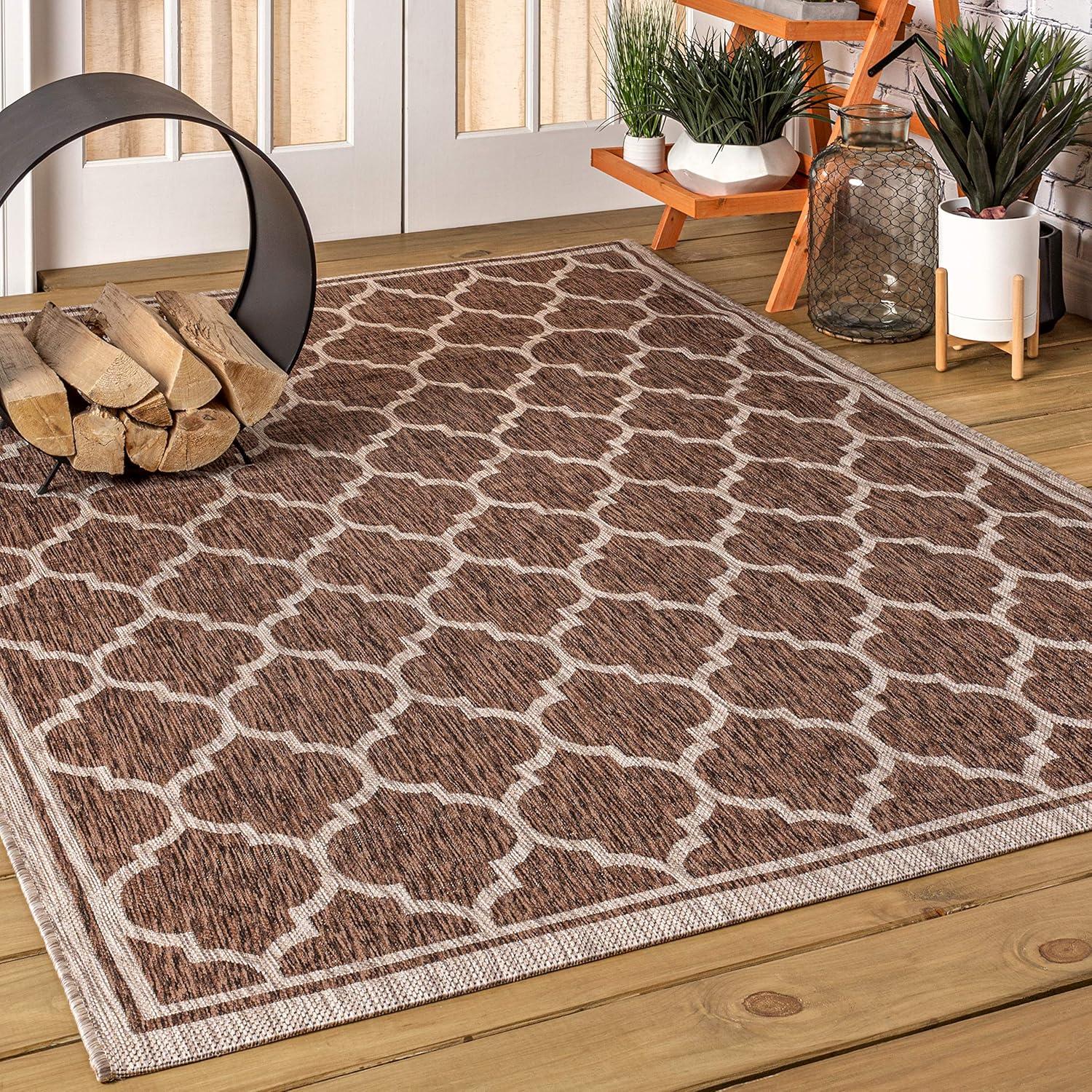 5'x8' Trebol Moroccan Trellis Textured Weave Indoor/Outdoor Area Rug, Espresso/Taupe - JONATHAN Y