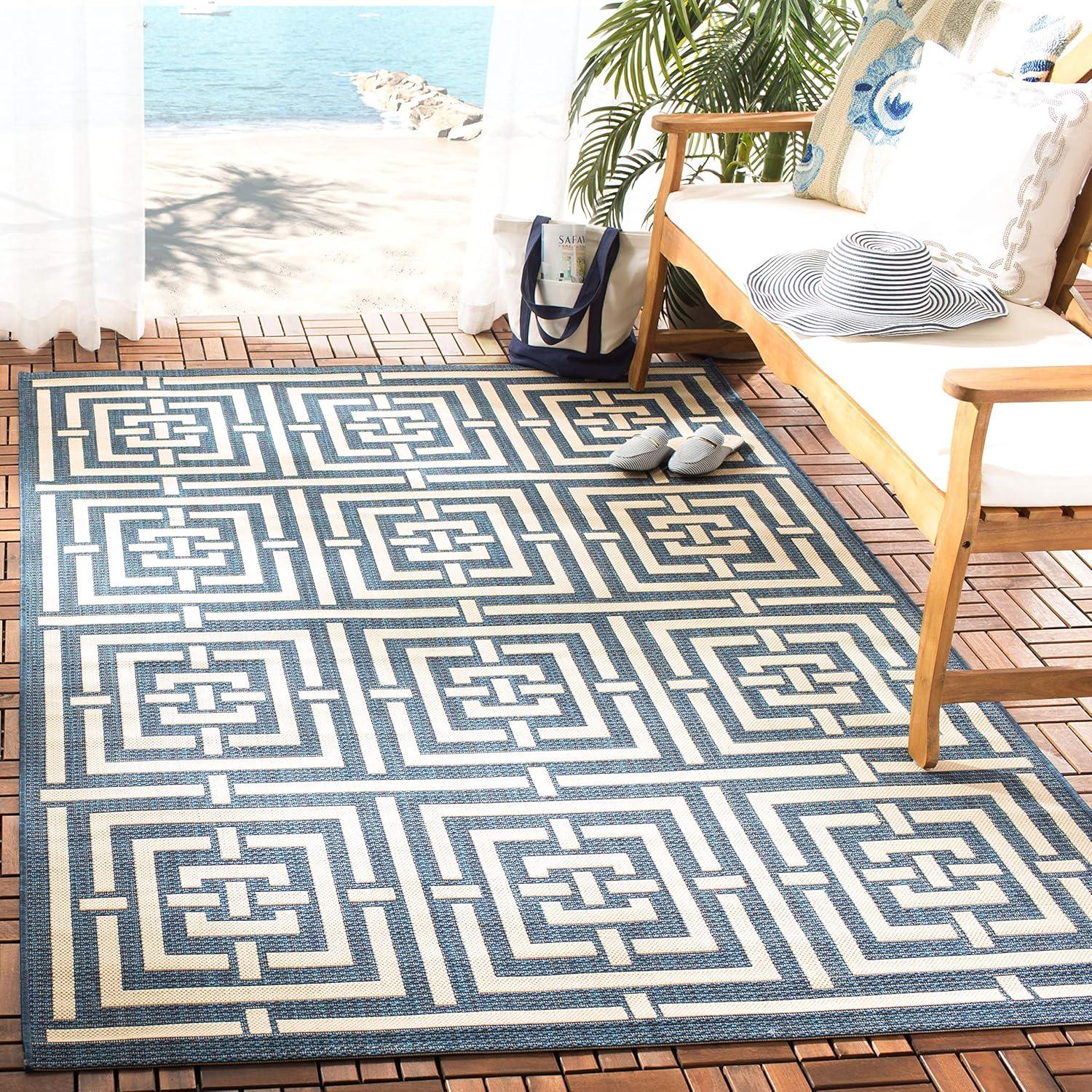 Courtyard CY6937 Power Loomed Indoor and Outdoor Area Rug - Navy/Beige - 5'3"x7'7" - Safavieh