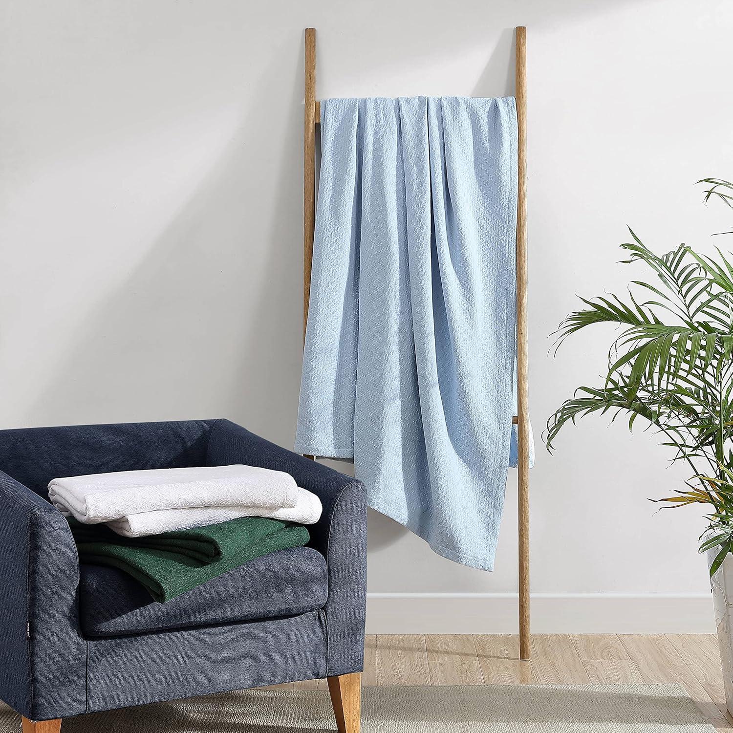 King Size Organic White Cotton Machine Washable Blanket