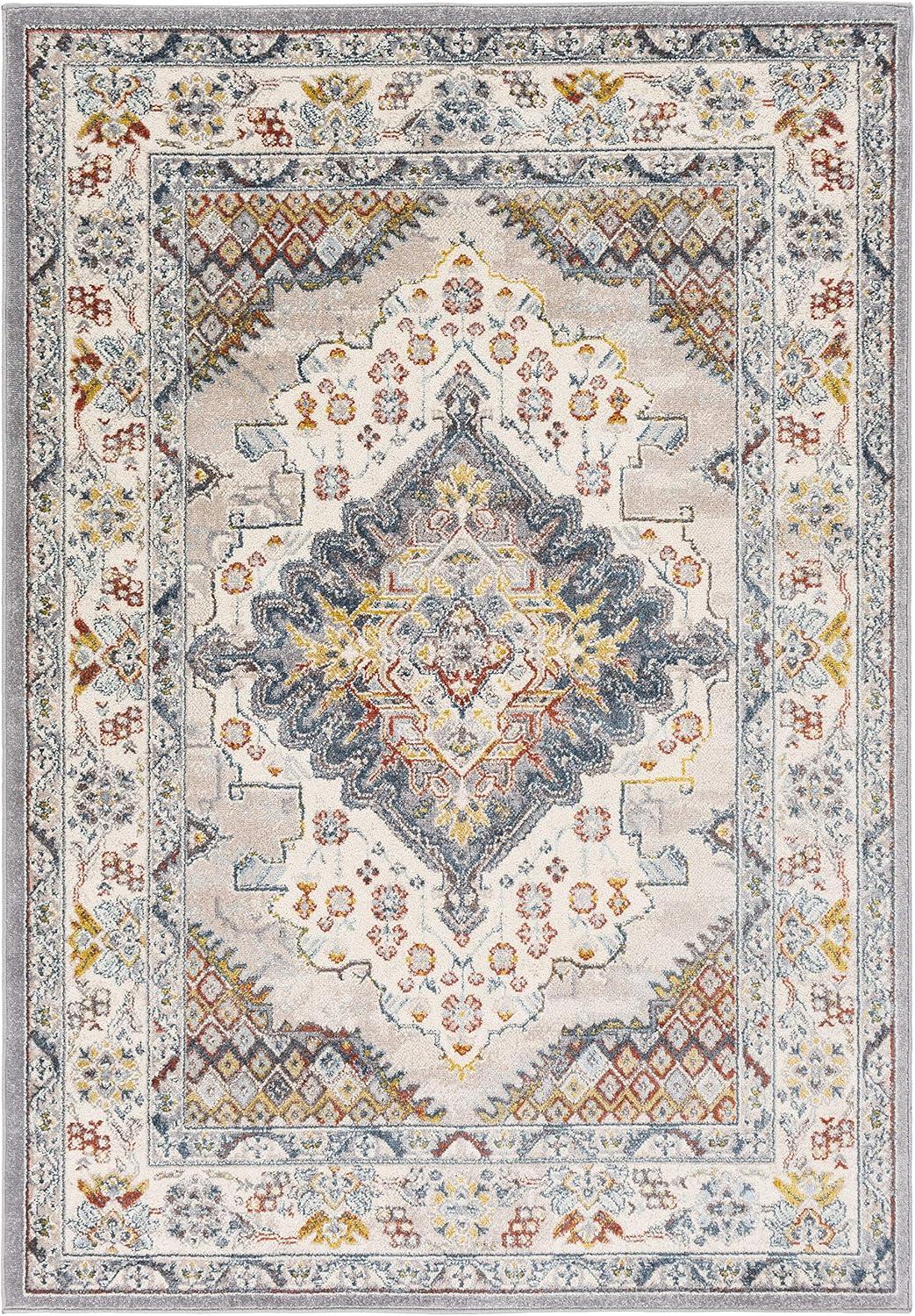 Livabliss 6'7"x9' Kashan Traditional Rugs Gray: Medium Pile, Stain & Fade-Resistant, Polypropylene, Indoor Use
