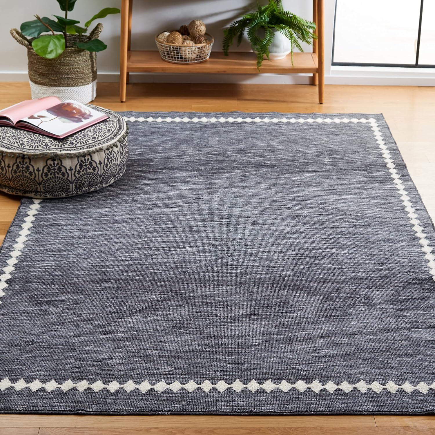 Ivory and Gray Rectangular Non-slip Washable Area Rug