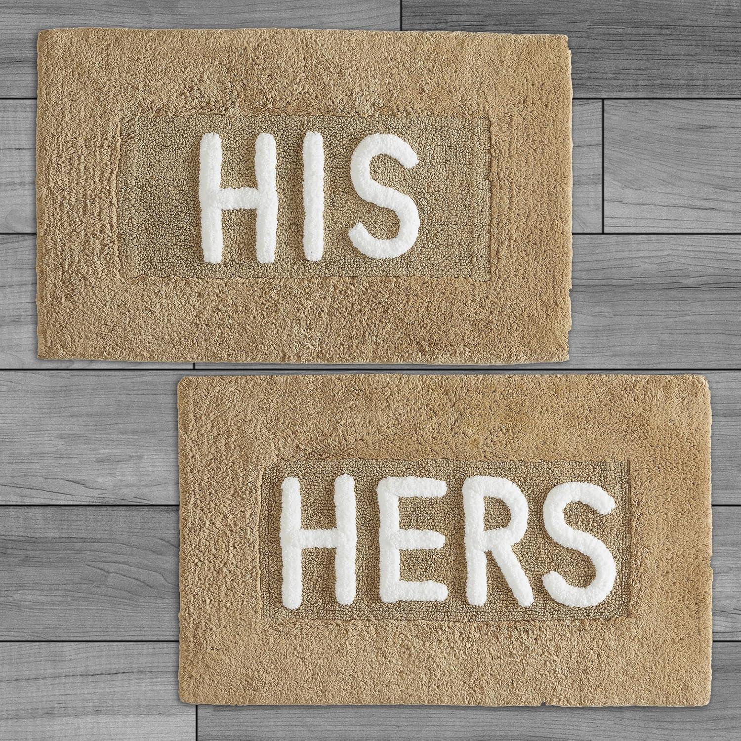Beige Cotton His and Hers Bath Rug Set