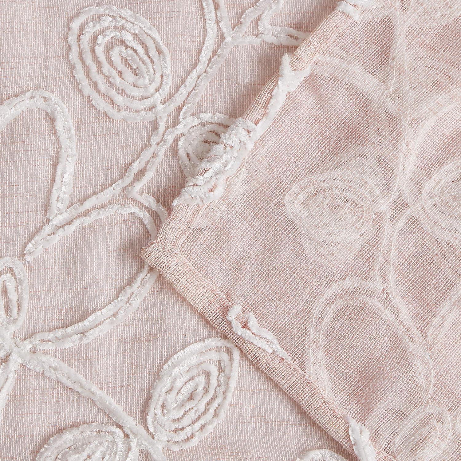 Dainty Home Stella 3D Floral Chenille Embroidered Linen Textured Shower Curtain - Blush