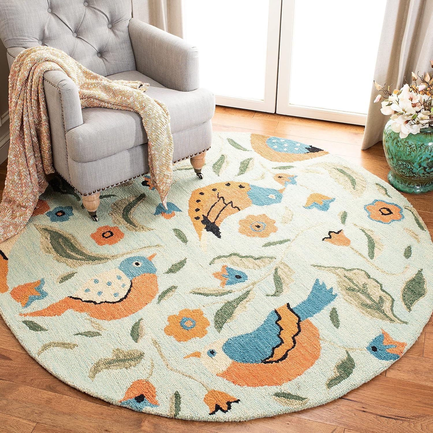 Blossom BLM676 Hand Hooked Area Rug - Sage/Multi - 4' round - Safavieh.