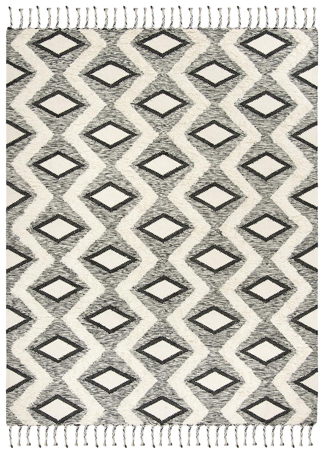 Kenya KNY908 Hand Knotted Area Rug - Black/Ivory - 4'x6' - Safavieh