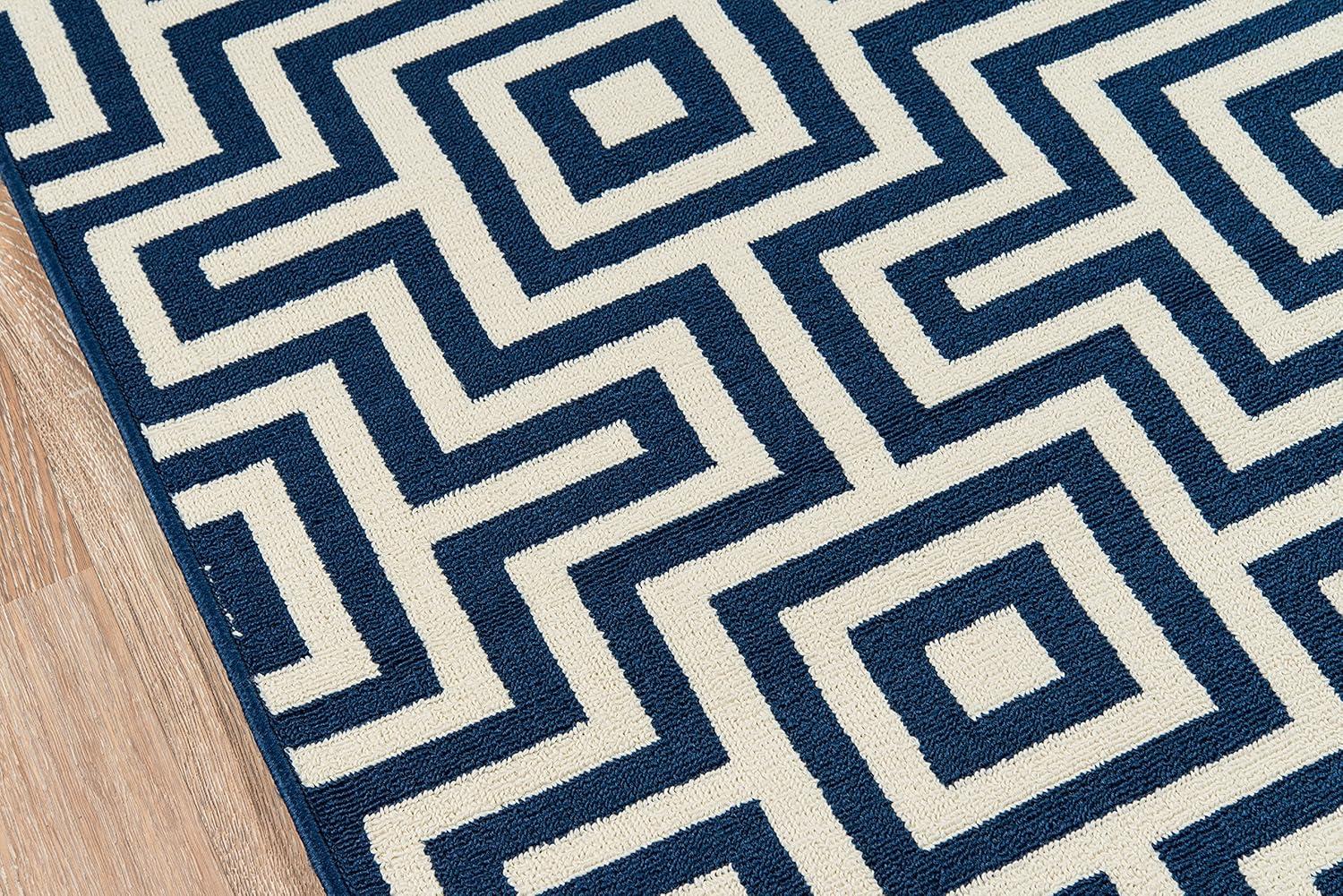 Momeni  Baja Retro Indoor Outdoor Rug Navy 1'8" x 3'7" Graphic, Geometric 2' x 3' Outdoor, Indoor Entryway, Kitchen, Patio Ivory Rectangle