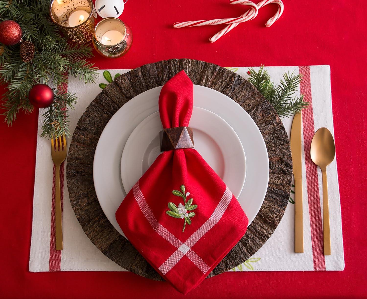 Red Embroidered Mistletoe Cotton Napkins Set of 6