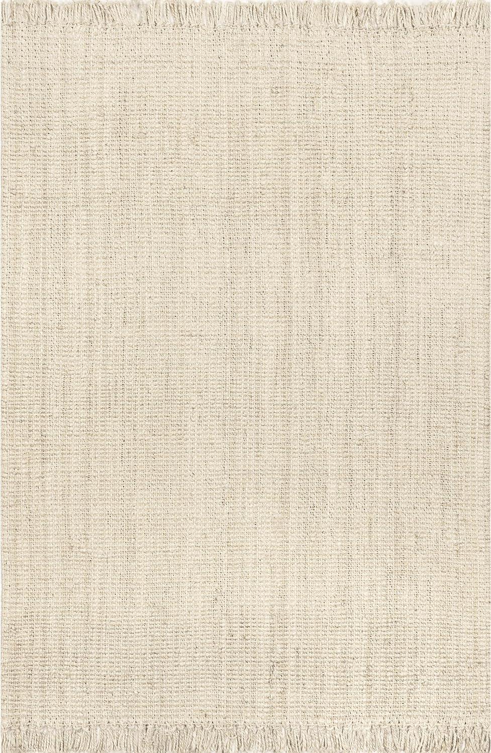 Handmade Off-White Square Jute Area Rug, 4' x 4'