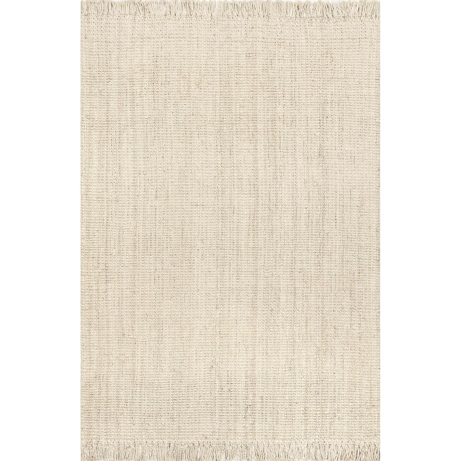 Nuloom 4 Square Daniela Jute Tassel Hand Woven Indoor Area Rug, Off White, Solid Chunky Farmhouse Design, Natural Fiber BedroomLiving Room