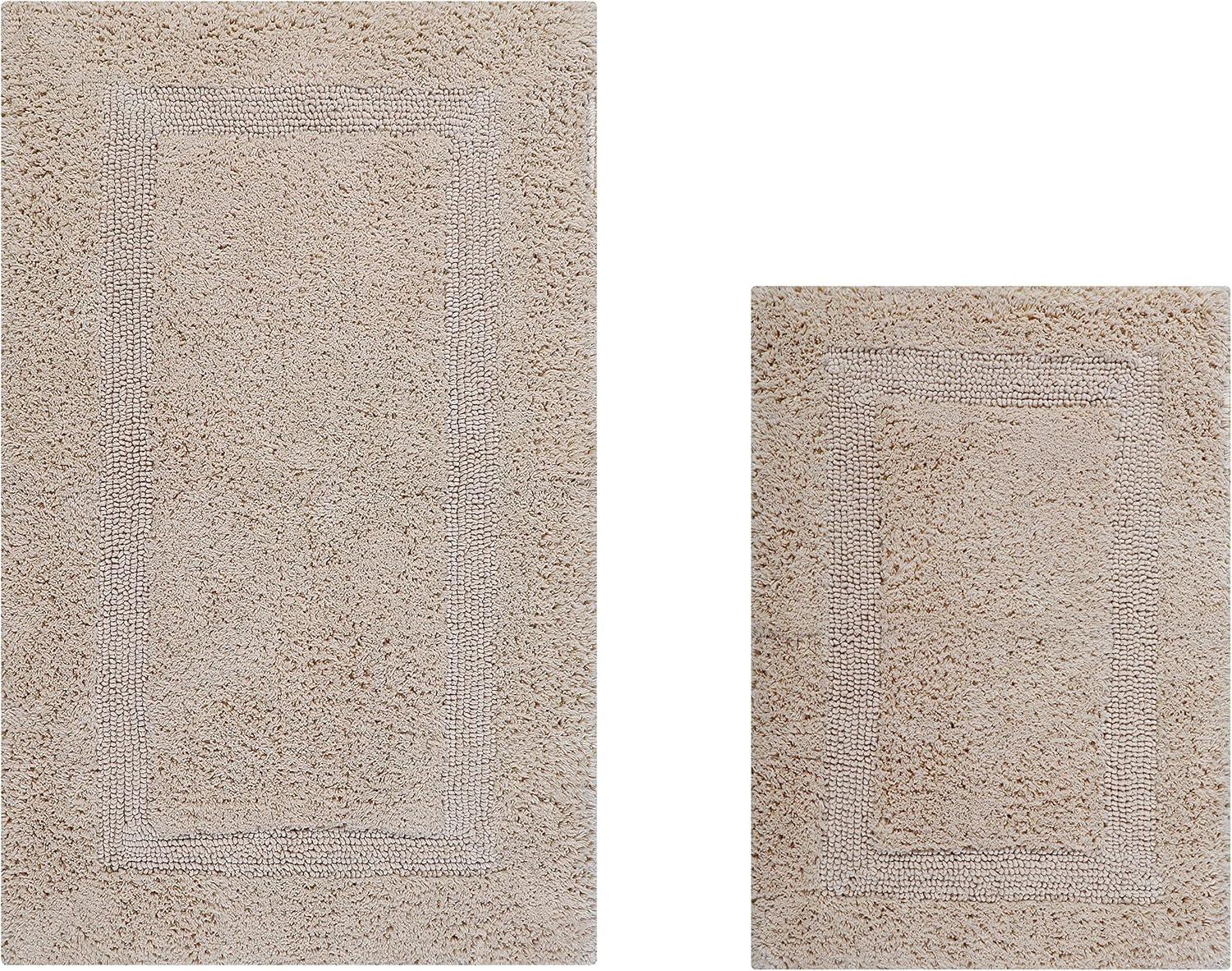 Better Trends Lux 100% Cotton Tufted Solid Reversible Bath Rug Set 2 PC (17" x 24" | 21" x 34") - Sand