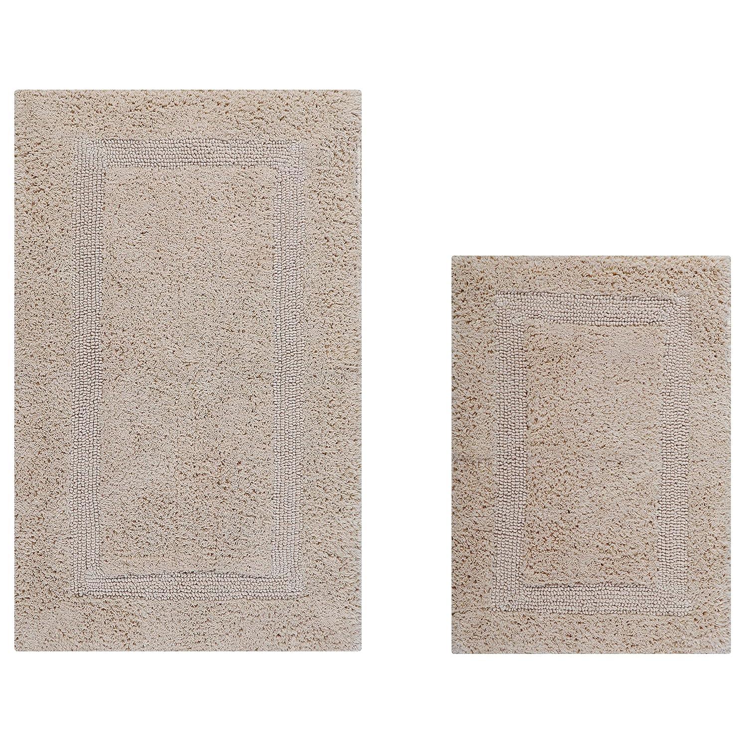 Better Trends Lux 100% Cotton Tufted Solid Reversible Bath Rug Set 2 PC (17" x 24" | 21" x 34") - Sand