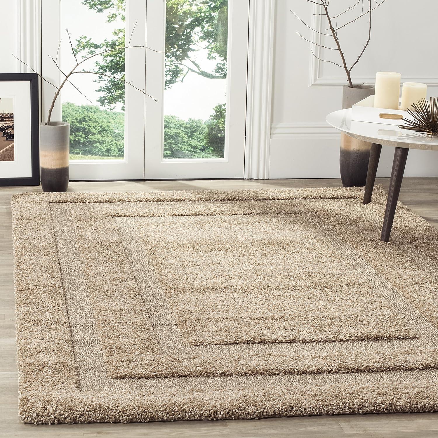 Plush Square Shadow Box Shag Rug in Neutral Brown, 47"