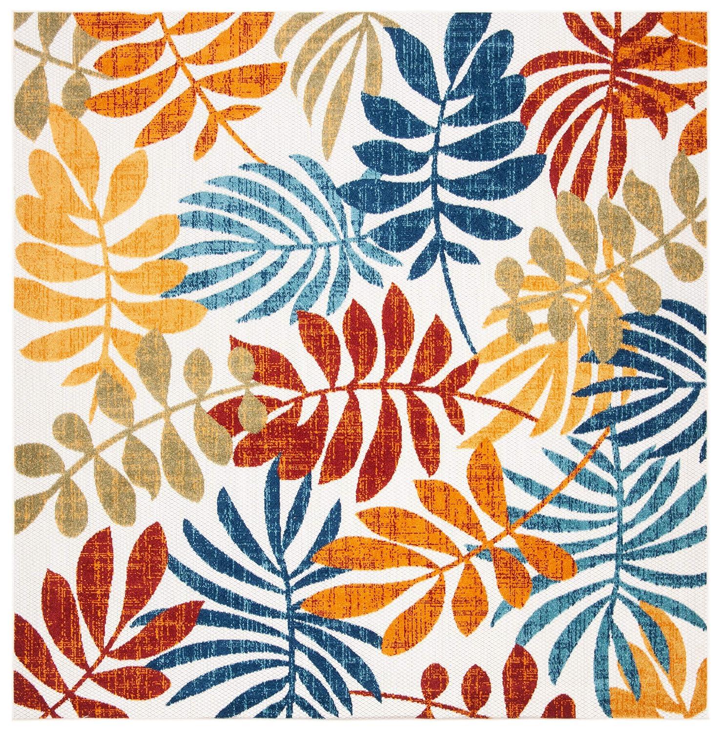 Cabana CBN814 Power Loomed Indoor/Outdoor Area Rug - Creme/Red - 4'x4' - Safavieh