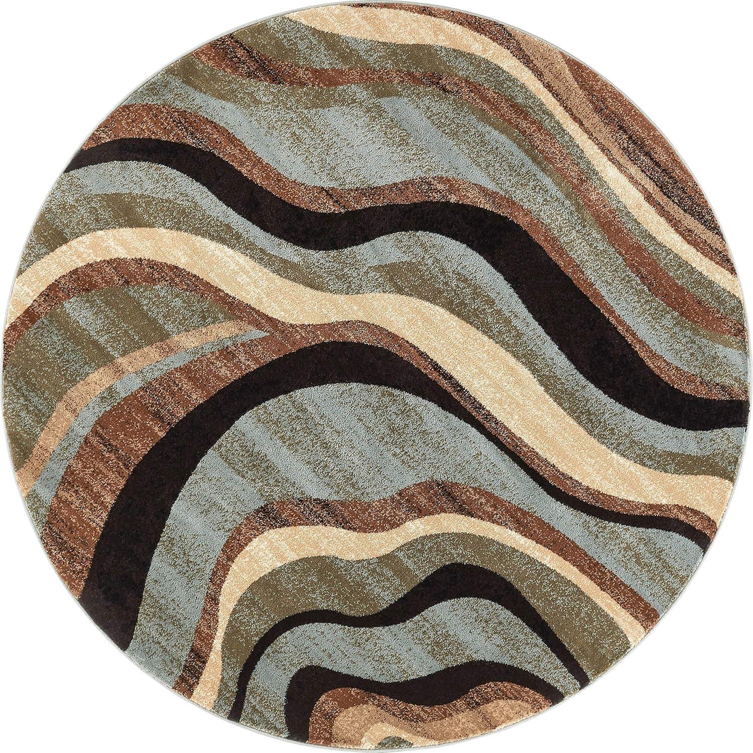 Well Woven Hudson Waves Geometric Modern Casual Abstract Contemporary Natural Lines Soft 5'3" Round Multi Blue Area Rug