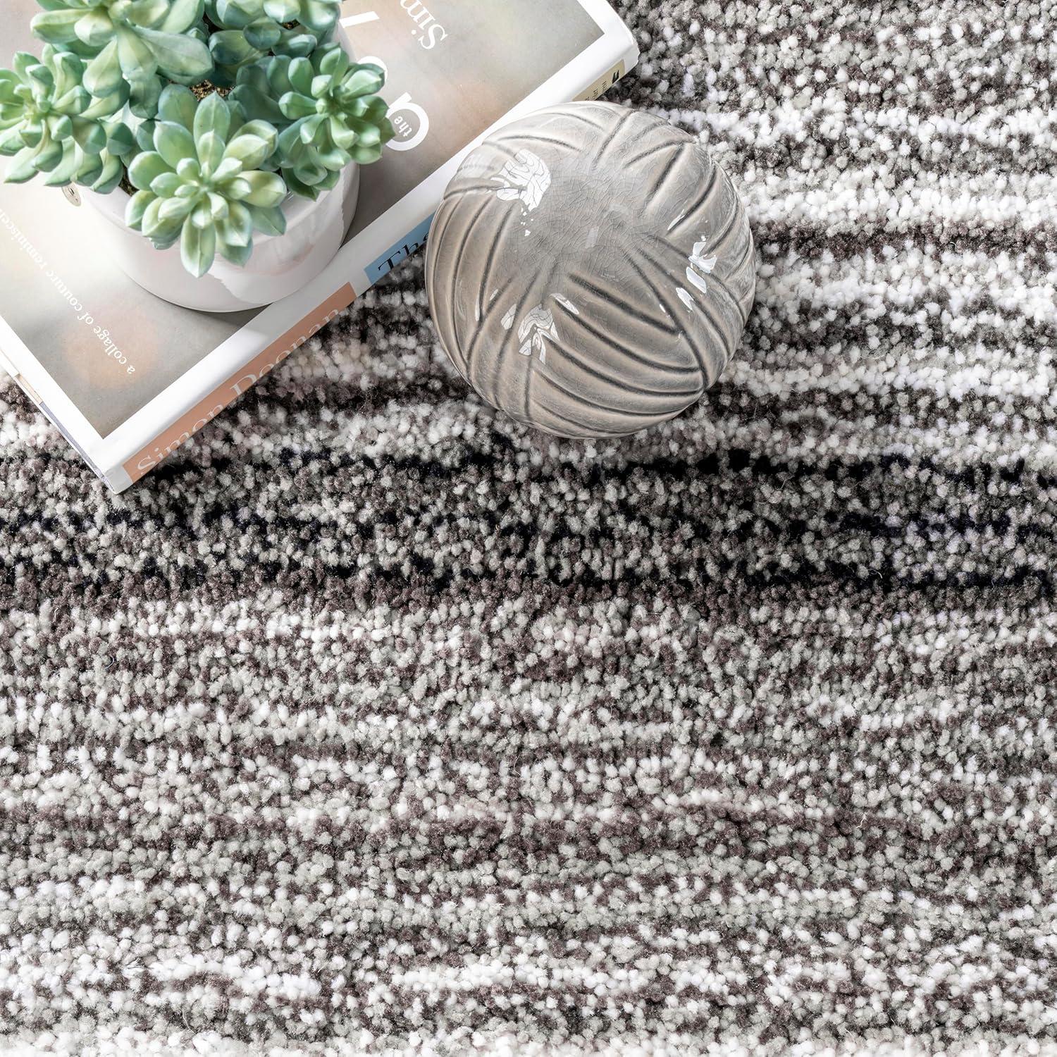 Luxurious Striped Shag Runner Rug in Gray Multi, 2'6" x 8'